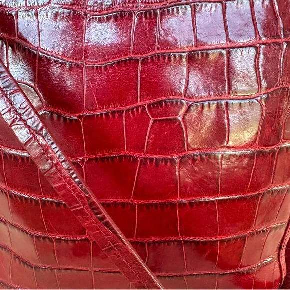 Monsac Red Croc Embossed Leather Shoulder Bag w/ Dust Bag - gently used❤️ - Picture 12 of 12